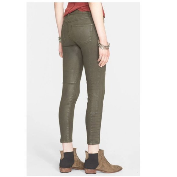Free People Jillian Moto Seam Detail Skinny Jeans Olive Army Green Size 28 - Picture 4 of 13